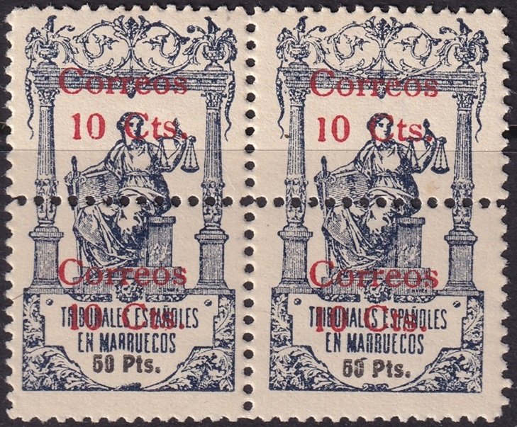 Spanish Morocco 1920 Sc 72 pair MNH** streaky gum