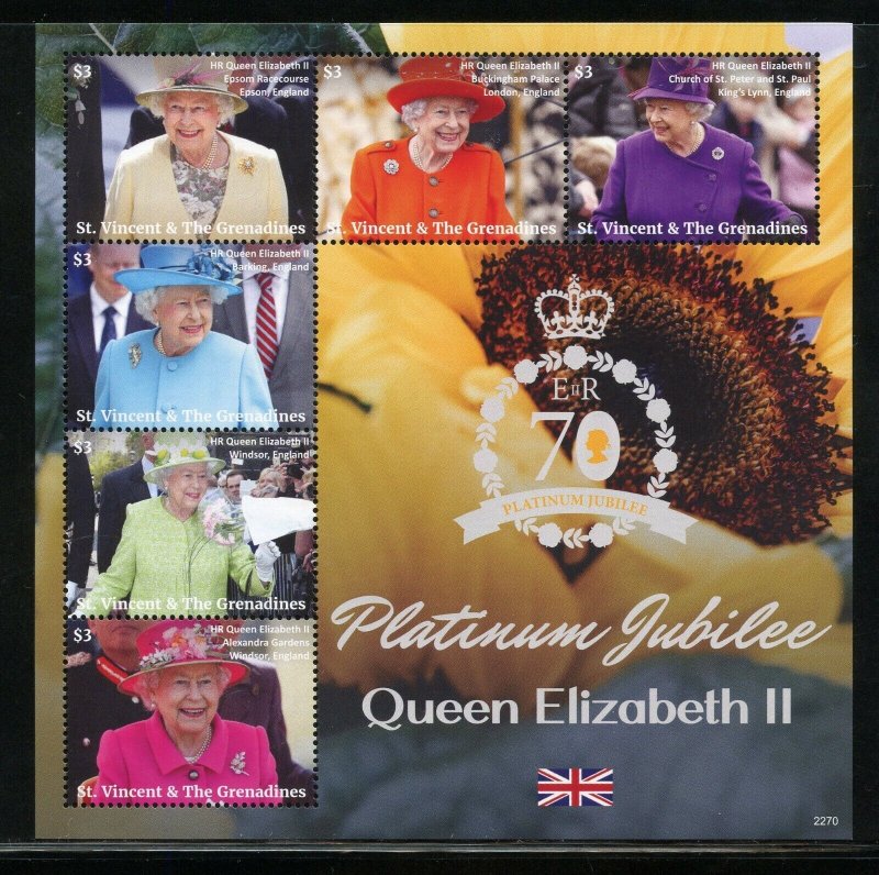 ST. VINCENT GRENADINES 2022 PLATINUM JUBILEE F QUEEN ELIZABETH II SHEET MINT NH