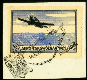 Poland Stamps VF 1921 Air Poster Stamp Stied to Piece