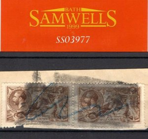 GB KGV SEAHORSE High Values SG.408 2s/6d Sepia DE LA RUE Pair Cat £500- SS3977