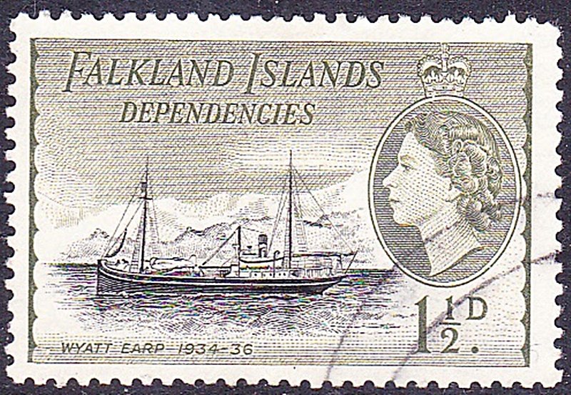 FALKLAND ISLANDS 1954 QEII 1.5d Black & Olive SGG28 Used