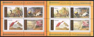 Tanzania 309a 2 color var,MNH.Mi Bl.55. Birds 1986.Mallard,Eider,Ibis,Spoonbill