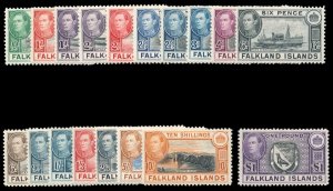 Falkland Islands 1938 KGVI set complete MLH. SG 146-163.