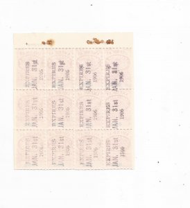 1906 AMERICAN TELEPHONE & TELEGRAPH 25 CENT MESSAGE COUPON, BLOCK OF 12