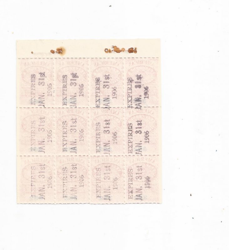 1906 AMERICAN TELEPHONE & TELEGRAPH 25 CENT MESSAGE COUPON, BLOCK OF 12