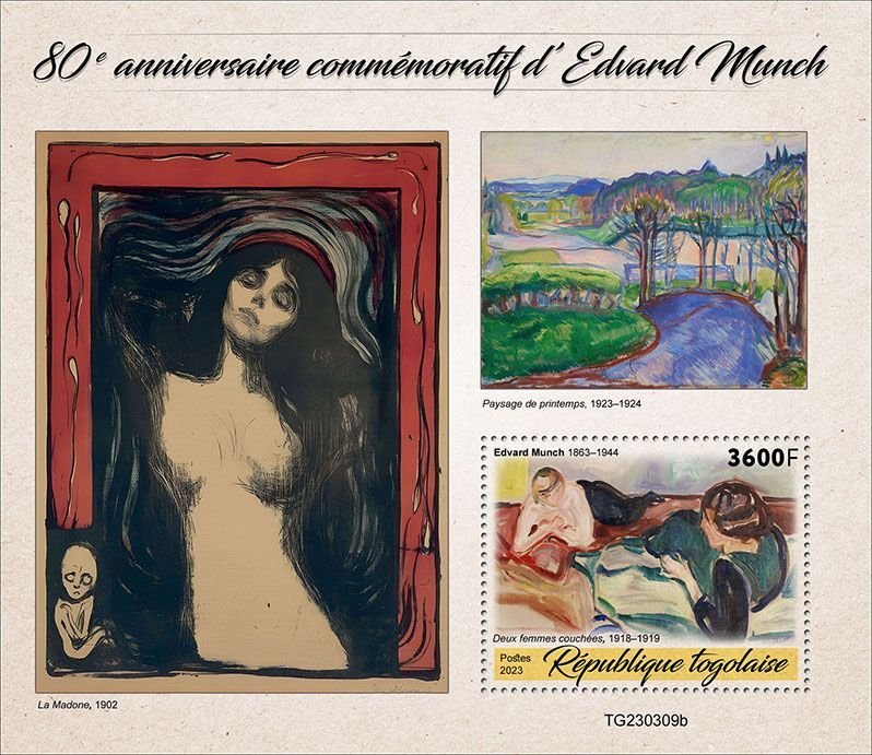 TOGO - 2023 - Edvard Munch, 80th Death Anniv - Perf Souv Sheet-Mint Never Hinged
