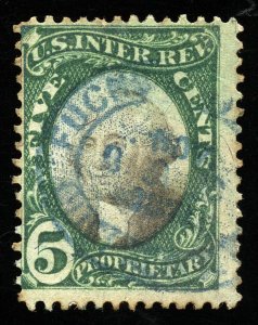 B243 U.S. Revenue Scott RB5a 5-cent proprietary, blue oval handstamp SCV = $175