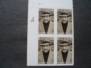 SCOTT 3557    LANGDON HUGHES   34¢   PLATE BLOCK OF 4   MNH