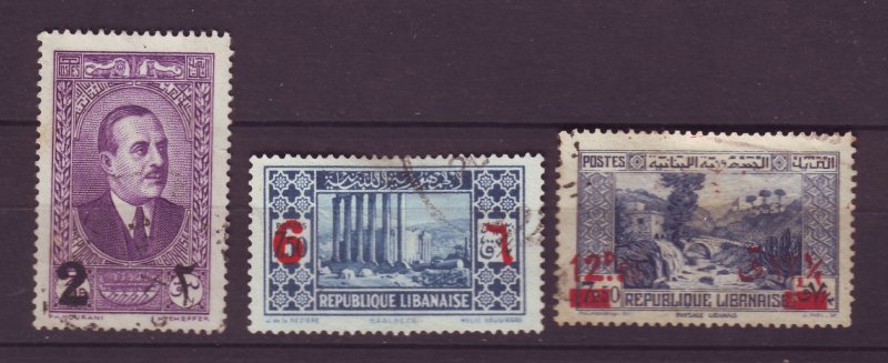 J23996 JLstamps 1937-42 lebanon used #145,147,150 ovpt,s