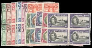 Gold Coast #115-137 Cat$160, 1938-41 George VI, complete set, in blocks of fo...