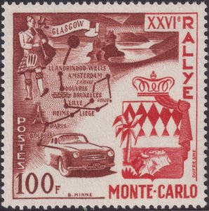 Sc# 365 Monaco 1956 complete 100fr Auto road Rallye single MNH set CV $20.00 
