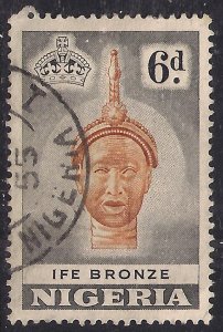 Nigeria 1953 - 58 QE2 6d Pictorial Ife Bronze used SG 75 ( H124 )