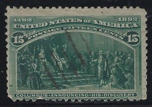 Scott # 238  Lot E293  15c Columbian Exposition dark green  Used