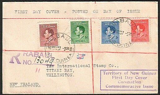 NEW GUINEA 1937 Coronation Registered FDc ex Rabaul........................77210