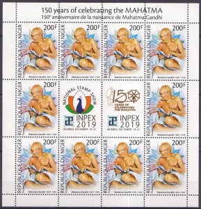 Gs1836 2019 Niger Mahatma Gandhi Mumbai Stamp Show #6939 ! Sh(10St) Mnh