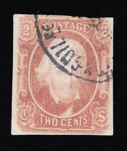 GENUINE CONFEDERATE CSA SCOTT #8 USED 2¢ BROWN RED JACKSON - ARCHER & DALY