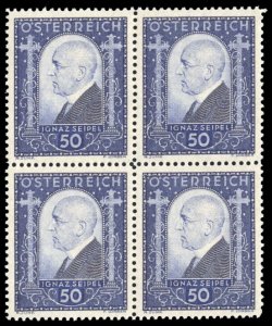 Austria #B99 Cat$110, 1932 Seipel, block of four, never hinged