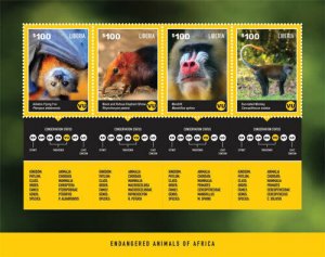 Liberia 2014 - ENDANGERED ANIMALS OF AFRICA - Sheet of 4 Stamps Scott 3002 - MNH