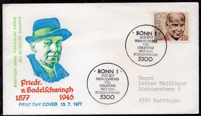 205 - Germany 1977 - Fritz von Bodelschwingh - Pastor - Theologian- FDC