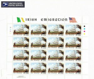 An Post USPS Joint Issue Eire #1168 Irish Immigration Mint Sheet/16 Sealed 1999