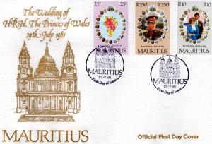 Mauritius 1981 Sc#520/522 Diana Wedding/Flowers  (3) Official F.D.C.