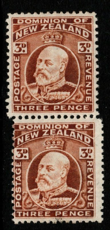 NEW ZEALAND SG401a 1915 3d CHESTNUT VERT PAIR MTD MINT