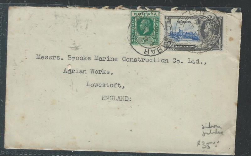 NIGERIA (P2504B) KGV 1/2D+SILVER JUBILEE 1 1/2D CALABAR  TO ENGLAND