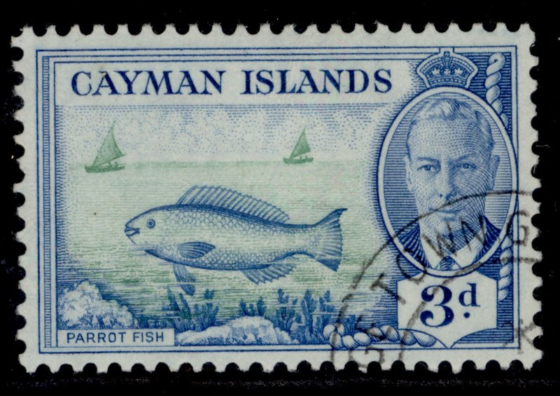 CAYMAN ISLANDS GVI SG141, 3d bright green & light blue, FINE USED.