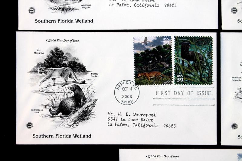 US #4099a-j ADDRESSED ARTCRAFT FDC Set of 5 Southern Florida Wetland 2006