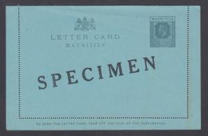 Mauritius H&G A3, 1925 5c grey on blue KGV Letter Card, SPECIMEN ovpt