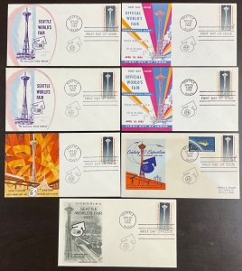 1196  Seattle’s World Fair  Lot of 7 FDCs 1962 