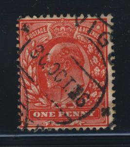 GB 1906 - KEVII - SG 219 1d SCARLET CANCELLED VIGO (SPAIN) DATE STAMP