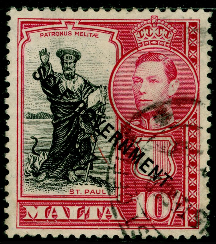 MALTA SG248, 10s Black & Carmine, FINE USED. Cat £27.