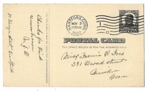 Hartford to Meriden, Connecticut 1909 Postal Card Scott UX20