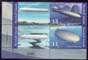 Marshall Is.-Sc#739-Unused NH Sheet-Airships-First Zeppelin flight-2000-