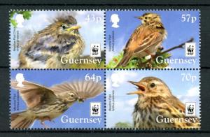 Guernsey 2017 MNH Meadow Pipit WWF Endangered Species 4v Block Birds Stamps