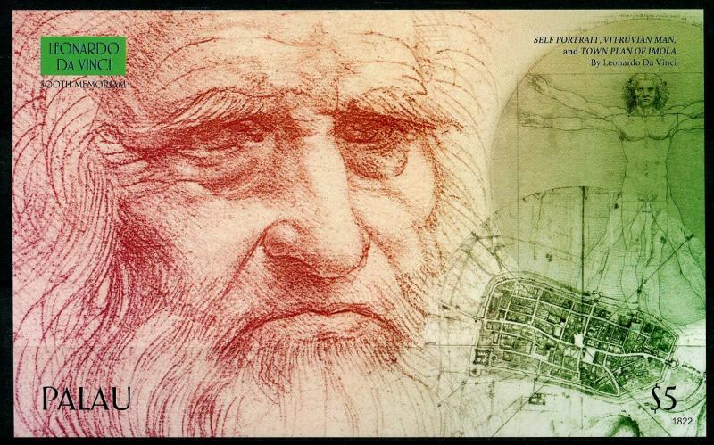 Palau Art Stamps 2018 MNH Leonardo Da Vinci Inventions Famous People 1v IMPF S/S