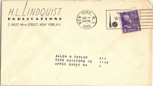 US SLOGAN CANCEL COVER NEW YORK WORLD'S FAIR PICTORIAL & LINDQUIST CORNER 1940