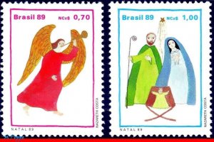 2215-16 BRAZIL 1989 CHRISTMAS, ANGEL AND HOLY FAMILY, RELIGION, MI# 2332-33, MNH