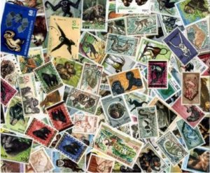 Monkeys on Stamp Collection - 100 Different Stamps