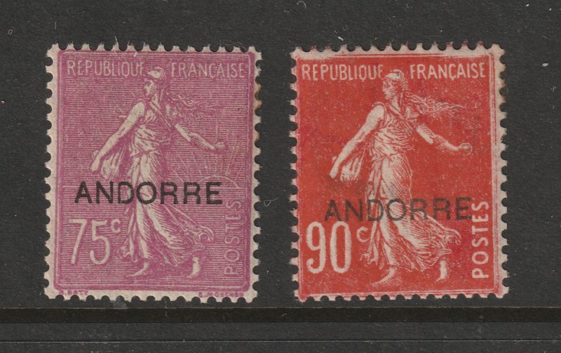 Andorra (French) the MH 75c & 90c from the 1st overprint set