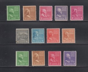 US, 839-851, MINT NH VF, COMPLETE COIL SET, 1939 PRESIDENTIAL SERIES
