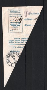 SWEDEN Money Order Receipt *UPSALA* 1902 CDS Piece 15o Stamps Used SS4111