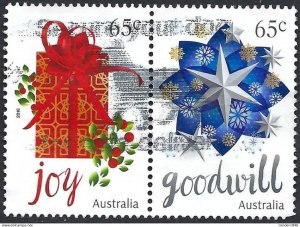 AUSTRALIA 2016 65c Multicoloured, Christmas-Goodwill Horizontal Joined Pair FU