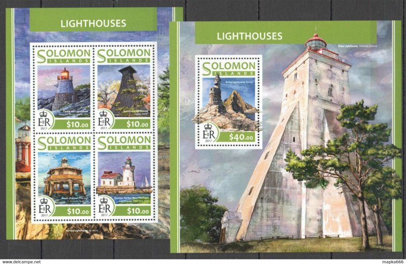 2017 Solomon Islands Lighthouses Marine Life #4471-75 1+1 ** Ls745