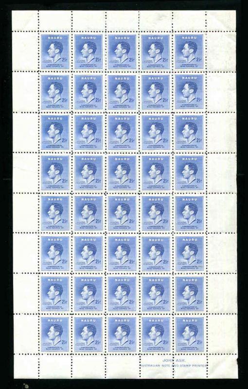 Nauru Stamps 1937 Full Sheets SG44-SG47 Sc 35 - 38 MNH Sheets of 40