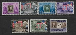 SAN MARINO 266-271, C551 MINT HINGED USA FIRST POSTAGE STAMPS, SET, 1947