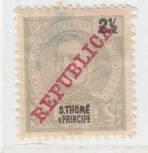 1911 Sao Tome and Principe Red Overprint 2 1/2r Gray MH* Stamp A21P3F4242-