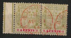 56821 - MAURITIUS - STAMPS: USED pair with nice RED postmark Q. MILITARY-