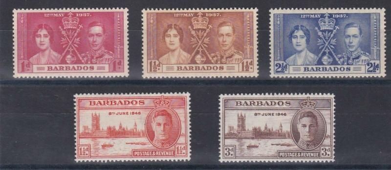 BARBADOS  1937 - 46   CORONATION & VICTORY SETS  M H